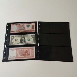 3 Pocket Poly Black Currency Storage Portfolio Pages for Currency Bills